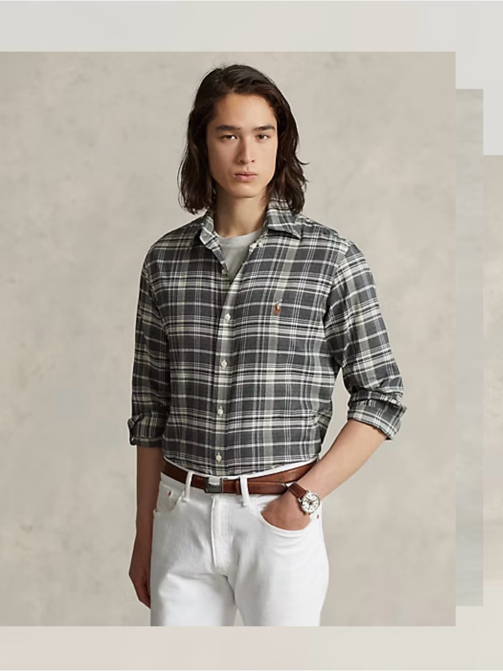 Men's Gray Plaid Button-Down Shirt